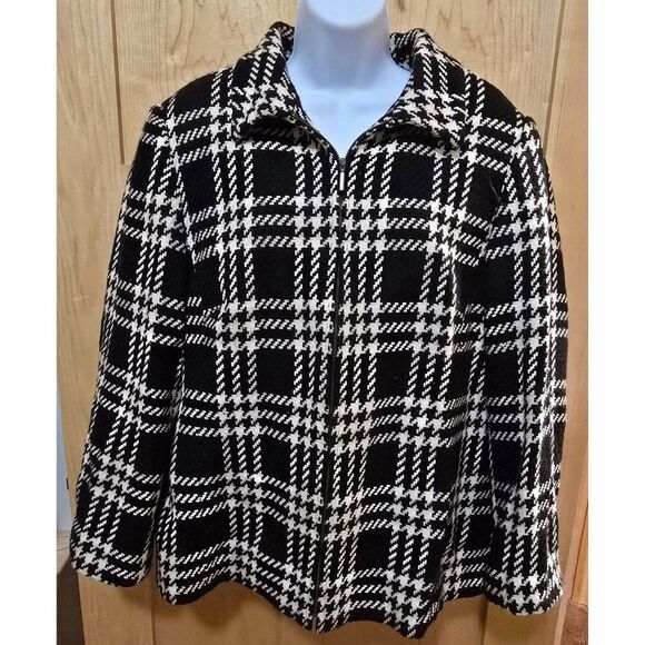 Maggie Barnes Black & White Plaid Zip-Up Jacket With Collar Vintage old money - Picture 2 of 6